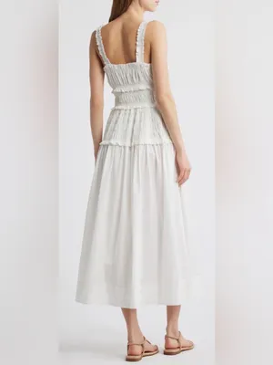 NEW DÔEN Marianne Stripe Organic Cotton Midi salt white Dress sz L thumbnail 2