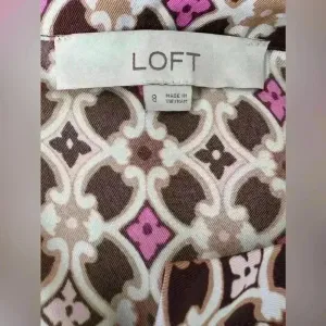 Loft by Ann Taylor Geometric‎ Floral Long Sleeve Mini Dress Brown Pink Retro thumbnail 4