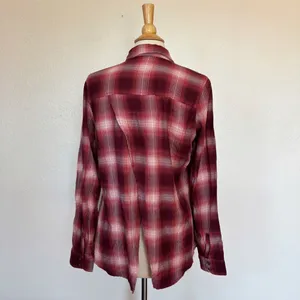 Shyanne Maroon Plaid Long Sleeve Rhinestone Embellished Open Back Button Down thumbnail 4