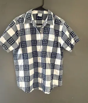 Cascade Vintage Cottage Blue White Checkered Floral Embroidered Cotton Shirt‎ L thumbnail 1