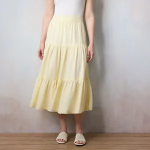 LC Lauren Conrad Skirt Size XL Tiered Midi Yellow Stripe Mid Rise Women's NWT thumbnail 2