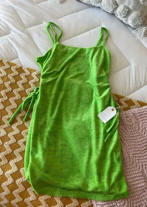 Lime Green Terry Cloth Mini Dress With Cut Out Sides thumbnail 5