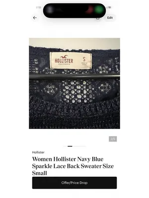 Women Hollister Navy Blue Sparkle Lace Back Sweater Size Small thumbnail 2