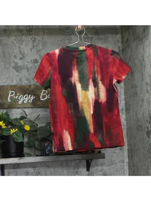 NWT DKNY Abstract-Print T-Shirt Logo P5EHXWNA June Brush Stroke Red Multi XS thumbnail 7