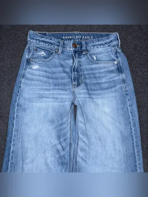 American Eagle Skater Jeans Baggy Wide Leg Distressed Medium Blue Wash Women’s 2 thumbnail 3