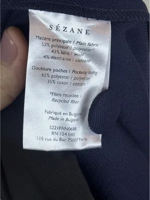 Sézane Phil Trousers Navy Wool Blend High Rise Wide Leg Pants FR 34 US 2 thumbnail 4