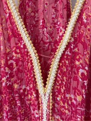 Poupette St. Barth Pink Yellow Betty Floral Sleeveless Tiered Ruffle Mini Dress thumbnail 3