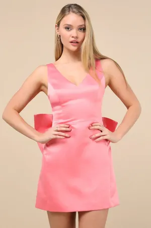 Lulu's Charming Celebration Pink Taffeta Bow Mini Dress Size Medium NWT $79 thumbnail 1