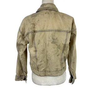 Zara Studded Z1975 Cropped Denim Jacket Tan Size XS Washed effect 100% Cotton thumbnail 8