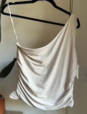 Abercrombie & Fitch Cream Seamless One Shoulder Rouched Tank Top BNWT thumbnail 1