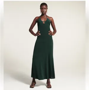Zara Emerald Green Backless Halter Maxi Dress thumbnail 3