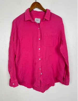Rails Ellis Hibiscus Pink Organic Cotton‎ Gauze Button Down Shirt Large thumbnail 1