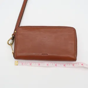 Fossil Emma Womens Brown Faux Leather Inner Pockets Zip Around Wristlet Wallet thumbnail 3