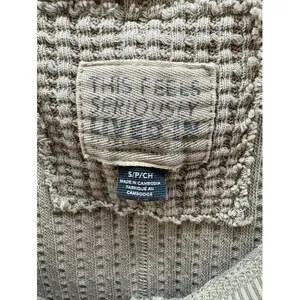 American Eagle Waffle Knit Thermal V-Neck‎ Oversized Sweater Tan Beige Small thumbnail 3