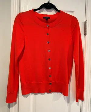 J. Crew Size S Orange Lightweight Merino Blend Gold Button Long Sleeve Cardigan thumbnail 1