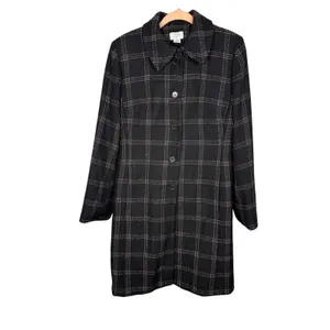 Ann Taylor LOFT Black White Plaid Wool Coat‎ Size 12 Preppy Minimalist thumbnail 2