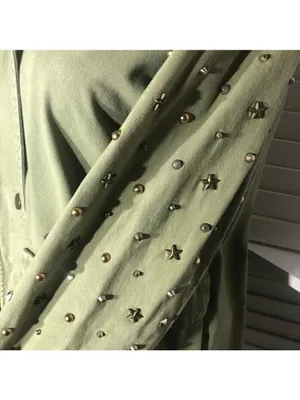 Zara green jacket cargo parka edgy studs relaxed snap boho rocker grunge punk 12 thumbnail 14
