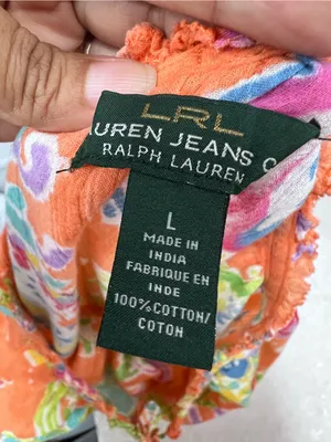 Lauren Ralph Lauren Orange Floral Paisley Peasant Blouse L 100%cotton thumbnail 2