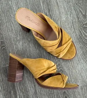 Madewell Sari leather suede crisscross block heel sandals mustard yellow 7.5 thumbnail 1