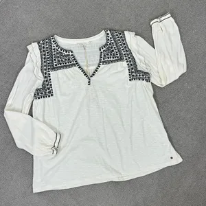 Fat‎ Face Martha Boho Embroidered V Neck Slub Knit Shirt Cream 12 Long Sleeve thumbnail 13