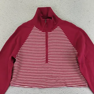 PILCRO Collared Half Zip Red Striped Cropped Quarter Pullover Sweatshirt‎ Medium thumbnail 3