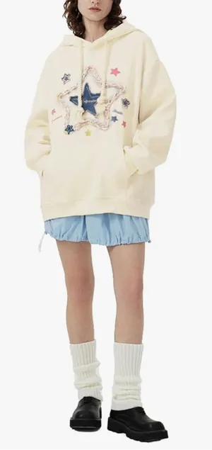 NWT Aelfric Eden star graphic appliqué oversized hoodie fleece lined S thumbnail 1