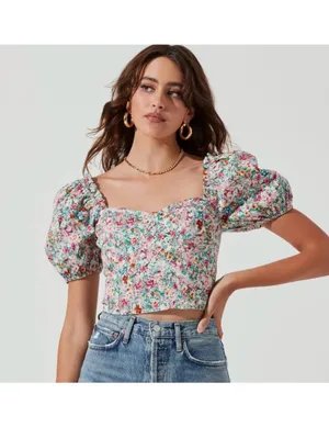 ASTR the Label Floral Puff-Sleeve Cropped Top Size Small thumbnail 9