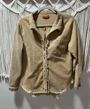 Umgee Frayed Hem Utility Jacket in Tan thumbnail 1
