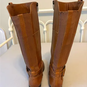 Marc Fisher Brown Leather Riding Boots Buckle Tall Size 7 thumbnail 5