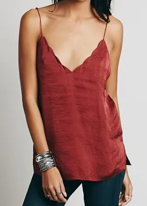 Free People Red scalloped tank top never worn thumbnail 1