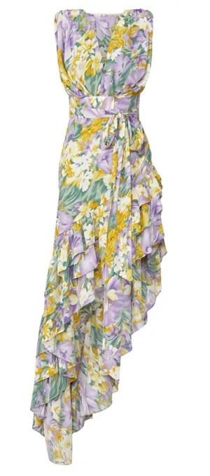 Bronx and Banco Lavender, Yellow & Green Floral High-Low Maxi Dress thumbnail 1
