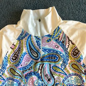 Athleta 1x white sleeves floral quarter zip lightweight stretchy bright cute thumbnail 2
