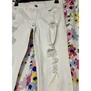 American Eagle jeans Size 00 White Stretch Denim Distressed Ripped Classic thumbnail 5