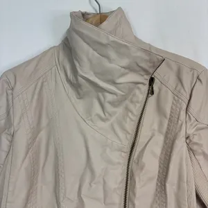 Thread‎ & Supply Moto Jacket Womens M Cream Faux Leather Ribbed Knit Biker thumbnail 3