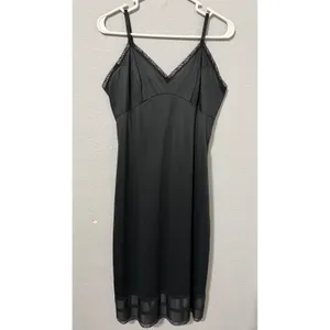 Vintage 90s Black Lace Trim Full Slip Dress S Adjustable Straps Midi Length thumbnail 9
