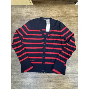 Lauren Ralph Lauren Women Striped Cotton Cardigan Sweater Navy/Red Size Large thumbnail 11