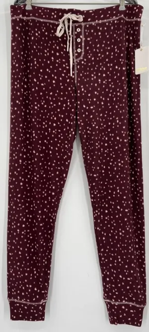 PJ Salvage My Friend Spot Lounge Pajama Jogger Pants Women Large Burgundy NWT thumbnail 3