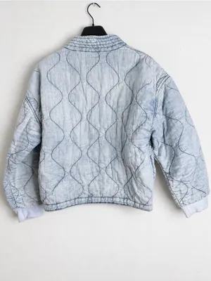 Kensie Jeans Quilted Denim Bomber Jacket Light Acid Wash Chambray Size M thumbnail 4