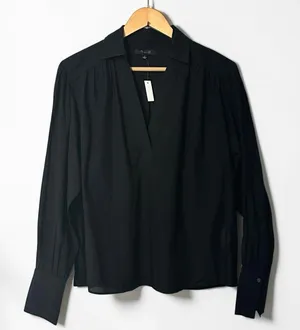Madewell NEW Easy Long Sleeve Popover Shirt Womens S Black Collared Split Neck thumbnail 1