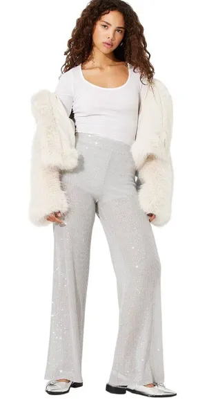 NWT Wild Fable Womens Mid-Rise Wide Leg Holiday Sequin Pants 91904442 Gray S thumbnail 1