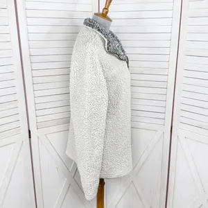True Grit Faux Sherpa Jacket Women Small Beige Pullover Sherpa Quarter Zip Teddy thumbnail 3