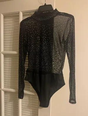 Sheer Bodysuit With Rhinestones Black Size M thumbnail 1