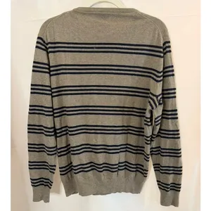 J.Crew Mens Cotton Cashmere Striped Crewneck Sweater Grey Navy Blue Large thumbnail 2