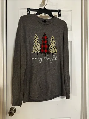 Christmas Long Sleeve Top with Red Buffalo Plaid & Leopard Tree Graphic thumbnail 2