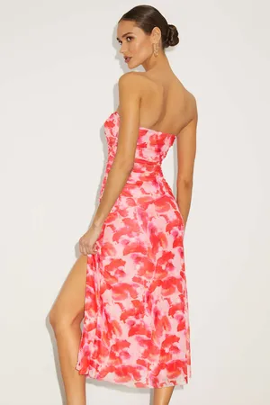 New Lulus Chania Pink Multi Abstract Strapless Midi Dess Size Small MSRP $59 thumbnail 4