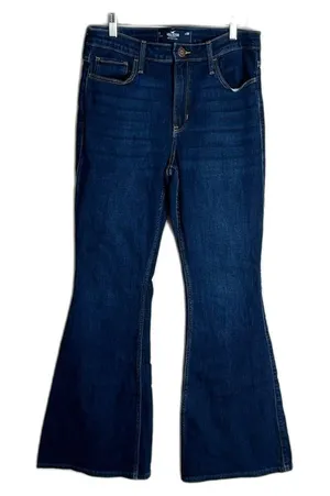 Hollister California high rise‎ flare dark denim jeans size 30 festival cute thumbnail 1