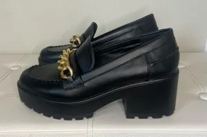 Nasty Gal Black Faux Leather Chunky Loafer with Gold Thick Chain Size 8 thumbnail 9