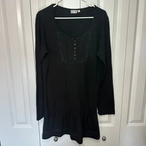 Y2K Black Peasant Top Tunic Henley Lace Trim XL Babydoll Gothic Bella Swan Elena thumbnail 2