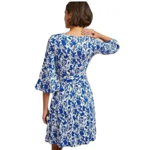 Anthropologie Maeve Leonie Dress by Maeve Bell Sleeve Size L blue white floral‎ thumbnail 2
