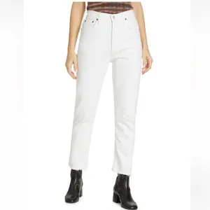 Agolde Women’s Riley Crop Straight Leg Sour Cream White Denim Jeans Size 28 thumbnail 2